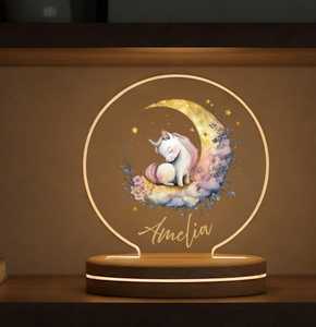 Lámpara Nocturna Personalizada de Unicornio y <span class=keywords><strong>Luna</strong></span>, LED Blanco Cálido, Decoración de Habitación de Cuentos de Hadas, Uso Doméstico, Regalo de Ramadán - Product Image 2