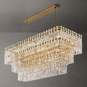 Lustre en cristal K9, lustre de plafond, lustre rectangulaire à étages Marignan pour salon, éclairage de luxe, décoration de la maison - Product Image 3