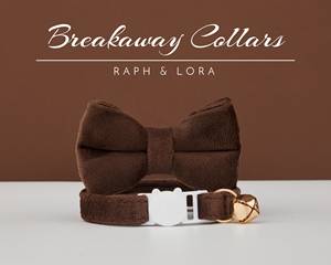 Modern Velvet Leather Alloy Breakaway Name Engraved Custom Kitten Collar with Bell <b>Bow</b> <b>Tie</b> and Quick Release Set - Product Image 3