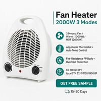 Ventilateur Chauffant Portable Électrique pour Pièce, 3 Modes de Chauffage, Thermostat, 1000W 2000W, Protection Contre la Surchauffe, Résistant au Feu, CE ROHS ERP