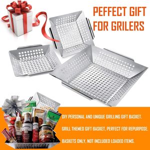 Lot de 3 paniers de cuisson robustes en acier inoxydable pour grillades extérieures et fumoirs, adaptés aux aliments, compatibles lave-vaisselle, accessoires pour légumes - Product Image 2
