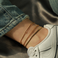 Bracelet de cheville en acier inoxydable plaqué or 18 carats chaîne cubaine Miami bijoux de pied plat serpent empilable pains bracelet de cheville bijoux d'été A0110