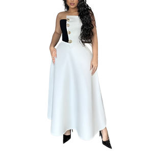 Bestseller Women's Color-Block Tube <b>Top</b> & High-Waist A-Line Skirt Elegant Two-Piece Set Fashion - Product Image 1