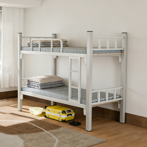 เตียงเหล็กสองชั้นแบบแข็งแรงทนทาน ขนาดเตียงคู่เหนือเตียงคู่ใหญ่ สำหรับที่พักคนงาน หอพักอุตสาหกรรม โครงเหล็ก - Product Image 1