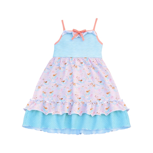 Vestido de Verano para Niña, Modelo GSD3578, Personalizado, con Estampado de Animales Morados, Manga Corta, Largo hasta la Rodilla, Transpirable, Venta al por Mayor - Product Image 5