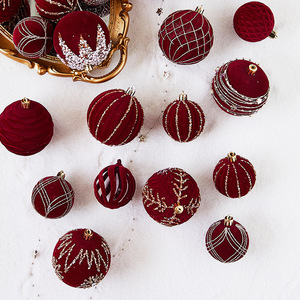 8cm Christmas Tree Bauble Ornament Flocking <b>Balls</b> Velvet Christmas Baubles for Christmas Tree Hanging Decoration - Product Image 2