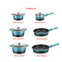 Lot de 10 ustensiles de cuisson détachables en aluminium, comprenant poêle à frire 24/28 cm, faitout, cocotte, avec revêtement céramique antiadhésif et poignée amovible, compatible four