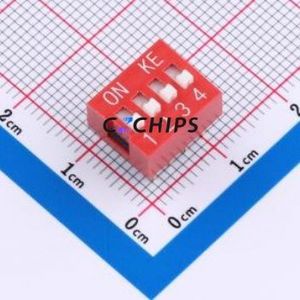 DSWB04LHGETR DIP Switch Switch Flat Toggle, Raised Type Single Pole Single Throw 4 PC Pin - Product Image 1