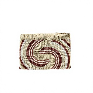 Pochette perlée à motif géométrique, faite à la main, avec fermeture éclair, style soirée, perles de verre - Product Image 1