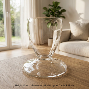 Modern Clear Glass Round Pedestal Tabletop Vase Handmade Flower Vessel for Living Room Dining <b>Table</b> <b>Decor</b> - Product Image 3