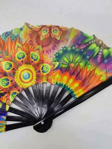 Éventail pliant personnalisé style art populaire 2024 avec logo imprimé, en bambou et tissu imprimé UV, technique de peinture, stock usine - Product Image 3