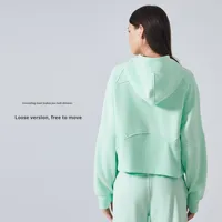 Nouveau sweat-shirt de sport de yoga ample à demi-zip à capuche pour femme en polyester/coton doublé de polaire anti-rides
