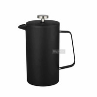 Cafetière à piston moderne en acier inoxydable à double paroi noir mat, portable, avec filtre à piston pour café et thé