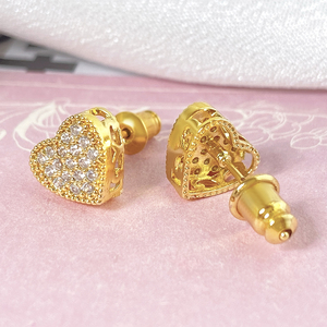 Ready to Ship 18K Gold Plated Non Tanish Cubic Zirconia Heart <b>Stud</b> Earrings for Women - Product Image 6