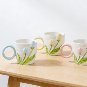 Tazas de Lujo de Cerámica con Diseño de Flor de Tulipán, Estilo Creativo, <span class=keywords><strong>Taza</strong></span> de Café para Oficina, <span class=keywords><strong>Taza</strong></span> con Relieve, <span class=keywords><strong>Taza</strong></span> de Gran Capacidad para Desayuno - Product Image 1