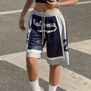 Shorts de basketball hip-hop pour hommes grandes tailles en tissu Oxford tricoté, taille mi-haute, 100% coton, imprimé à chaud, respirant, avec cordon de serrage, ODM - Product Image 1