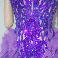 Robe Courte Sexy Violette en Strass et Cristal, Bustier, avec Volants en Tulle Transparent, pour Soirée, Club, Spectacle ou Déguisement de Scène