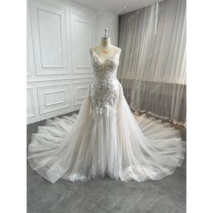 Produttore <span class=keywords><strong>donne</strong></span> senza maniche abito a sirena Sexy personalizzato ufficiale Applique Tulle treno staccabile <span class=keywords><strong>abiti</strong></span> <span class=keywords><strong>da</strong></span> <span class=keywords><strong>sposa</strong></span> in pizzo Curvy - Product Image 1