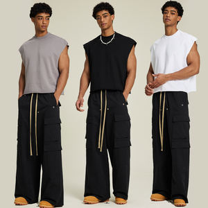 قميص رياضي صيفي بدون أكمام مطبوع بشعار سريع الجفاف بتصميم مربع وقصير مع مقاسات كبيرة للرجال مصنوع من القطن المضلع - Product Image 1