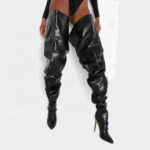Sexy High Heel PU Upper Women Over Knee High <b>Boot</b> Thigh High Loose Big Size Solid Black <b>Boots</b> for Ladies Fashion - Product Image 5