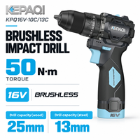 Perceuse à percussion sans fil 16V sans balais 50N.m 10mm certifiée CE pour percer des trous et construire des murs