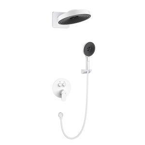 Minimalist Wall Mount Shower <b>Set</b> With Rainfall Showerhead And Handheld <b>Spray</b> Matte Black Finish Bathroom Faucet - Product Image 1