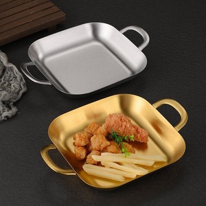 Stainless Steel Snack Plate Square Deep Dish With Handles For Bar KTV Food Serving - Product Image 1