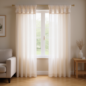 Cortinas de Voile con Pliegues, Elegantes, para Ventana, Instalación con Barra, para Sala de Estar, Color Sólido, para Todas las Temporadas - Product Image 2