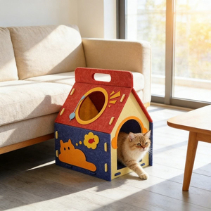 Warm Eco-Friendly Durable Cartoon Pattern Felt Portable Cat <b>Bed</b> Scratcher Tunnel All-season Cozy Rest <b>House</b> for Indoor Carton - Product Image 1