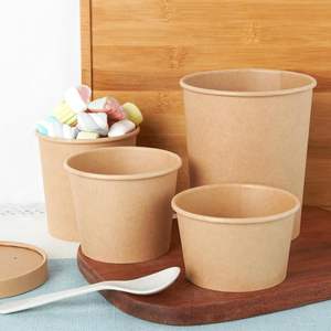 Custom Printed 750ml Biodegradable Kraft Hot Food Paper Bowl Container Takeaway Disposable 250ml Paper Soup <b>Cup</b> With Lid - Product Image 3