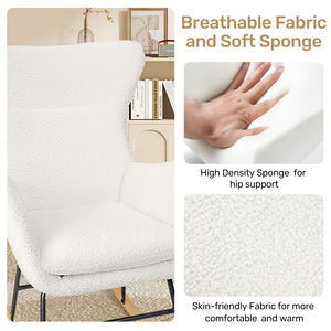 Silla Mecedora Moderna y Cómoda de Sherpa, Cojín de Esponja de Alta Densidad, Diseño Ergonómico, Estructura Metálica Resistente, para Sala de Estar o Cuarto de Bebé - Product Image 2