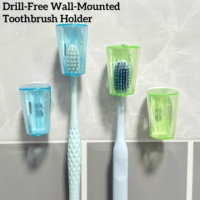 Support mural adhésif en plastique pour brosses à dents, sans perçage, organisateur de salle de bain à ventouses, gain de place, anti-poussière, vente en gros