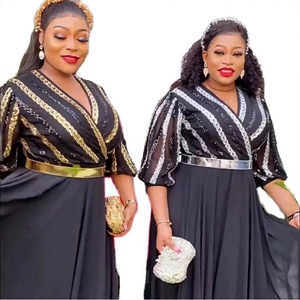 Nouvelle Collection 2024 Africaine : Robe Kanga Élégante à Manches Courtes en Spandex Respirant, Broderie et Paillettes, Rayée, pour Femme Adulte – Idéale pour les Fêtes - Product Image 3