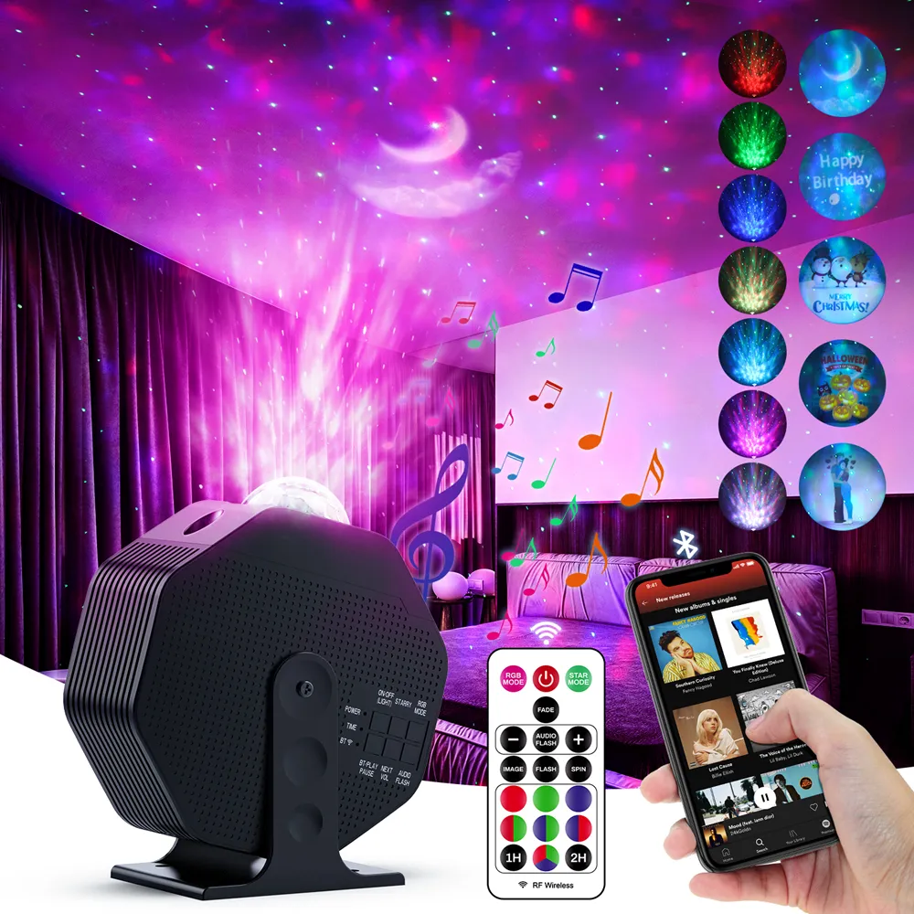 Smart Star Night Starry Projector Light, Laser Sky Star Projector BT Music Speaker Galaxy Light Proyector con control remoto