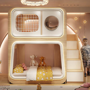 Lit superposé créatif en forme de capsule spatiale avec garde-corps, lits superposés pour petites appartements, en bois, pour l'école ou la chambre à coucher - Product Image 4