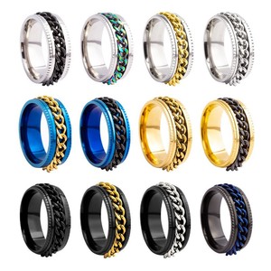 Anillos Antiestrés Punk de Acero Inoxidable Giratorios para Hombre y Mujer, Anillo de Banda Ancha con Cadena Giratoria, Joyería para Fiesta, Abrebotellas, <span class=keywords><strong>Regalo</strong></span> - Product Image 4