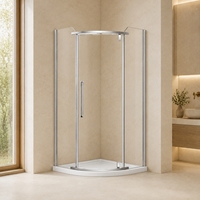 Petite cabine de douche ronde en acier inoxydable avec porte pivotante et receveur, verre trempé 8 mm, 800x800 mm