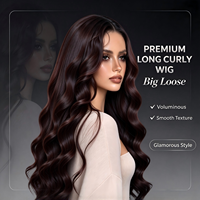 Perruque Lace Front Sans Colle Brun Clair Densité 130% Ondulations Profondes Amples Fibre Synthétique Ligne de Cheveux Naturelle Cheveux Longs Bouclés