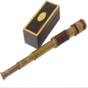 กล้องส่องทางไกลทองเหลืองโบราณโบราณที่มีด้ามจับหนังและไม้ช่วยเพิ่มการตกแต่งผลิตภัณฑ์งานฝีมือโลหะของคุณในทะเล - Product Image 6