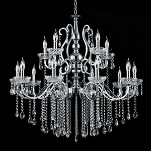 Lustres de luxe modernes en or avec bougies LED et cristaux, en fer électroplaqué, pour plafonds hauts, décorations suspendues - Product Image 6