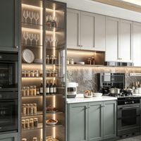 Meubles de cuisine de luxe au design italien, gris et crème, finition mate, ensemble de cuisine pour projet de villa, fabrication OEM ODM, taille personnalisée