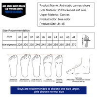 Chaussures de sécurité au travail ESD antistatiques en toile à semelle en PU pour la protection des pieds de l'atelier de l'industrie des salles blanches