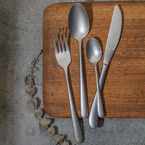 北欧复古牛排刀、叉子和勺子套装复古304不锈钢甜点勺子雪花餐具