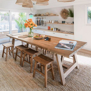 Ensemble de table et chaises de salle à manger d'extérieur minimaliste en teck pour jardin - Product Image 1