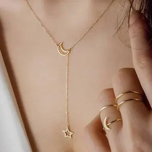 2023 New Fashion Simple Moon Star Necklace Collarbone Chain Short Necklace