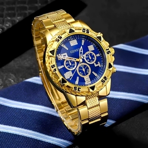 Ensemble <span class=keywords><strong>Montre</strong></span> à Quartz en Acier et <span class=keywords><strong>Bracelet</strong></span> en Alliage d'Or pour <span class=keywords><strong>Homme</strong></span> avec Collier et Bague - Cadeau d'Anniversaire pour Lui - Product Image 3