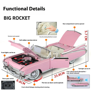 Coche de Metal Fundido a Presión Cadillac Eldorado Biarritz de 1959, Escala 1:24, Modelo Coleccionable Clásico Convertible con Interior Detallado, 208 cm - Product Image 3
