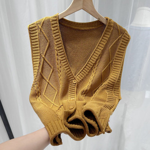 ODM Solid Color Elegant Women Soft Cotton Cashmere <strong>Black</strong> <strong>Cardigan</strong> Material Sweater Vest <strong>with</strong> <strong>Pockets</strong> - Product Image 5