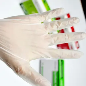 ถุงมือพีวีซีเคลือบไวนิลแบบใช้แล้วทิ้งปราศจากผงทำความสะอาดในครัวป้องกันมือ