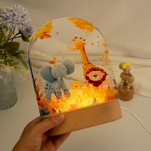 ילד מתנה עולם חיות פופולרי בסגנון אוסטרליה הוביל אור הלילה אור, בסיס עץ עם מנורת שולחן אקריליק תפאורה לבית - Product Image 5